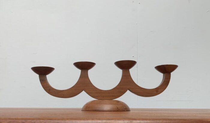 vintage scandinavian wooden candle holder 1