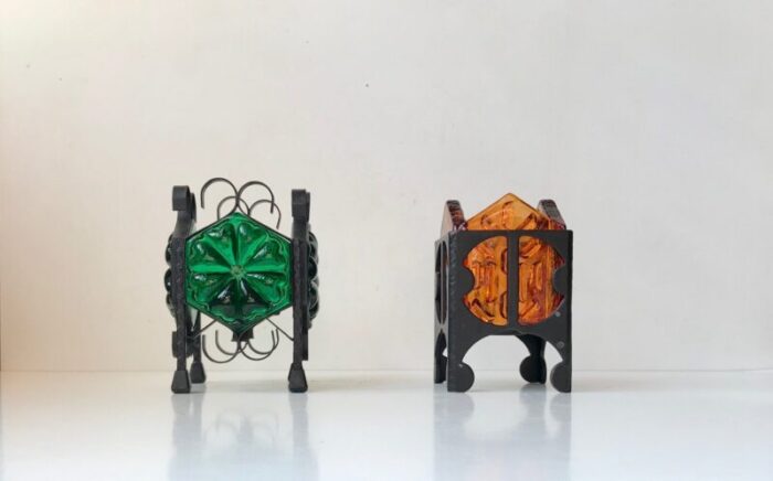 vintage scandinavian wrought iron and glass tealight candleholders from dantofte 1970s set of 2 3