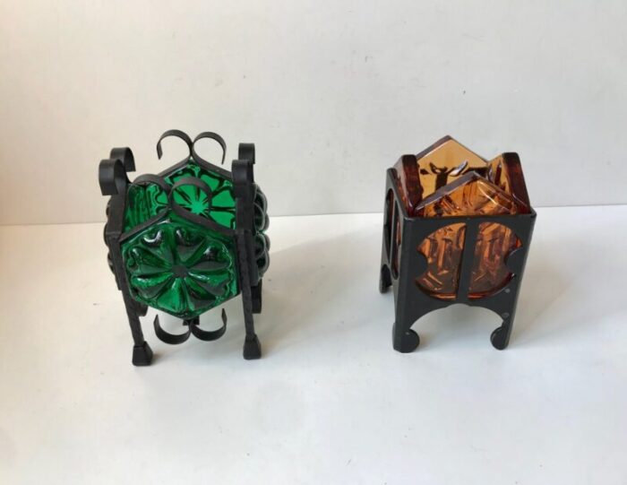 vintage scandinavian wrought iron and glass tealight candleholders from dantofte 1970s set of 2 4