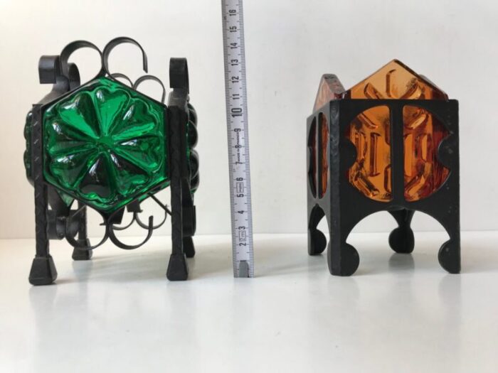 vintage scandinavian wrought iron and glass tealight candleholders from dantofte 1970s set of 2 6