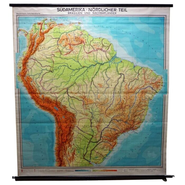 vintage south america brasilia and neighbour states rollable map wall chart 1