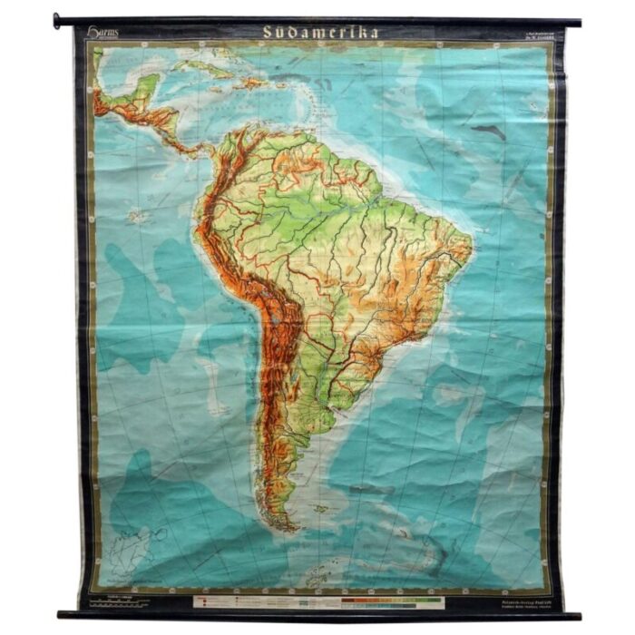 vintage south america pull down map wall chart poster 1