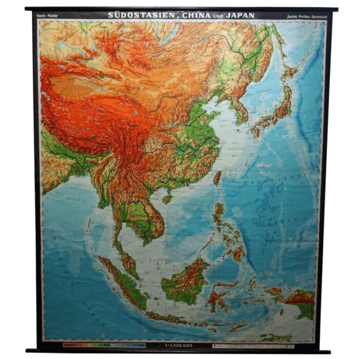 vintage southeast asia china japan wall chart rollable map 1