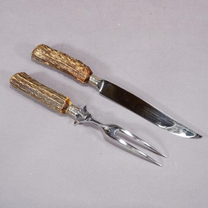 vintage stag horn carving set by anton wingen solingen set of 2 2050