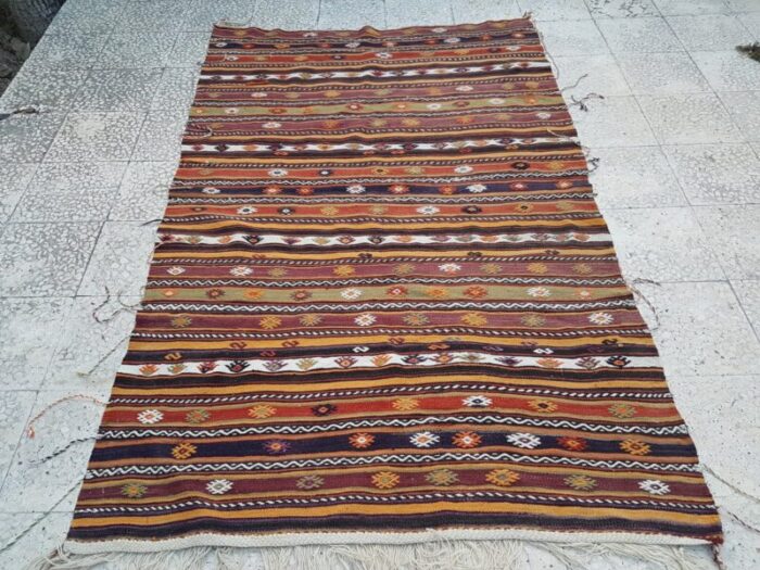 vintage striped turkish kilim rug 1970s 1