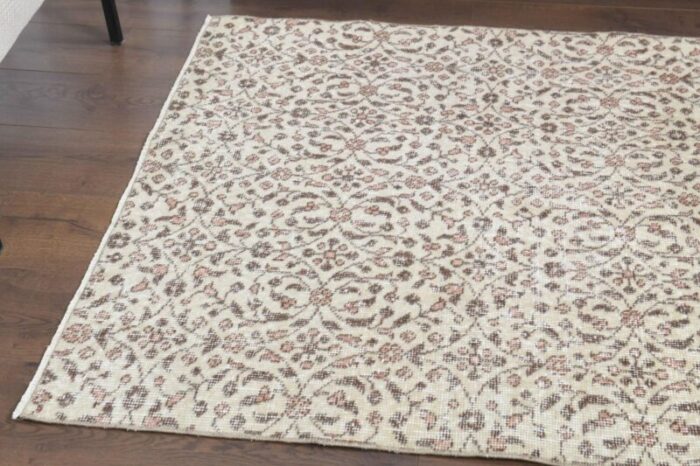 vintage turkish beige wool carpet rug 5