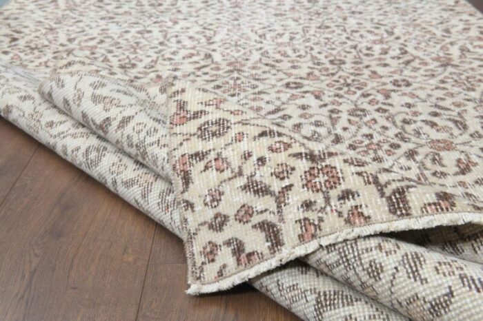 vintage turkish beige wool carpet rug 9