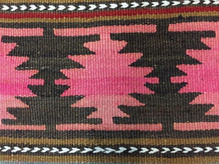 vintage turkish red pink black and beige wool kilim rug 1950s 5