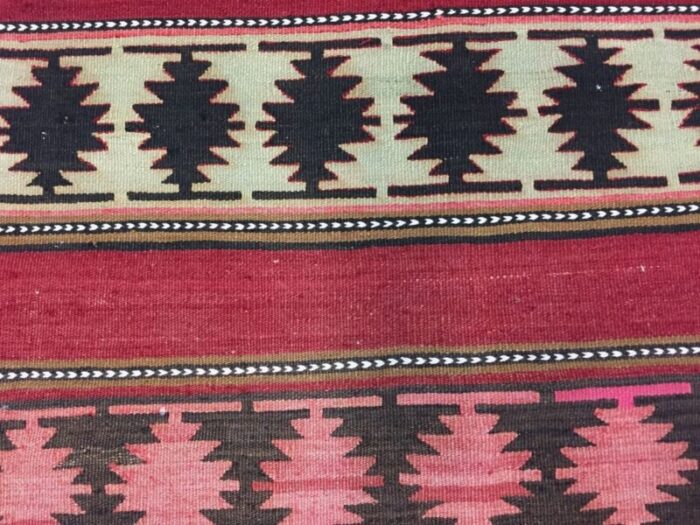 vintage turkish red pink black and beige wool kilim rug 1950s 6