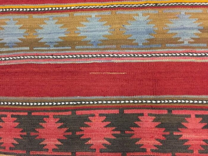 vintage turkish red pink black and beige wool kilim rug 1950s 7