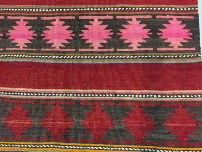 vintage turkish red pink black and beige wool kilim rug 1950s 9