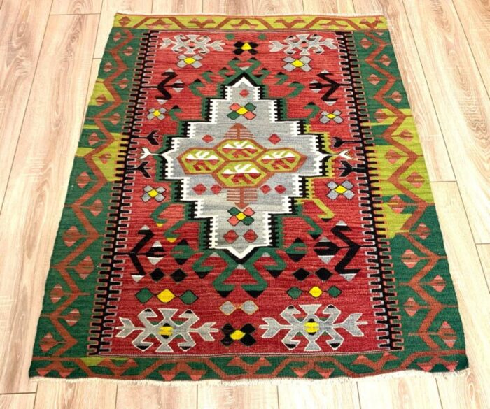 vintage turkish traditional wool kilim rug 1