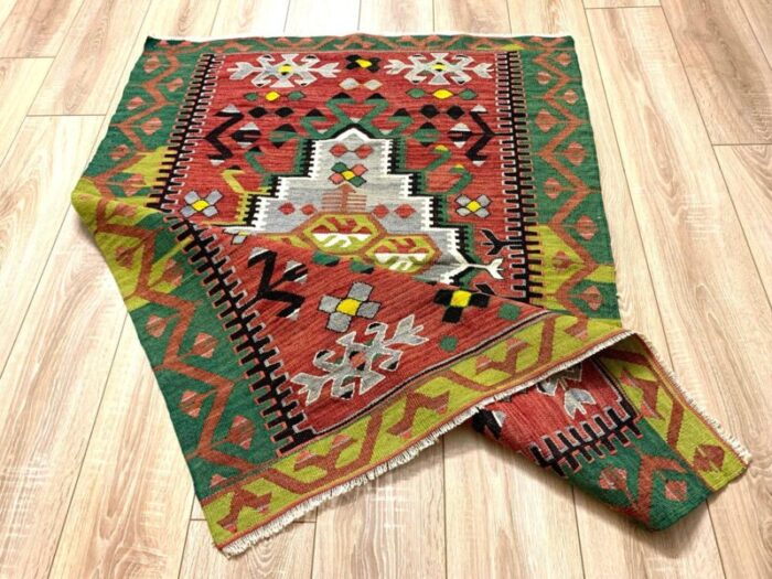 vintage turkish traditional wool kilim rug 2