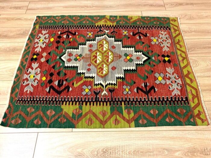 vintage turkish traditional wool kilim rug 7