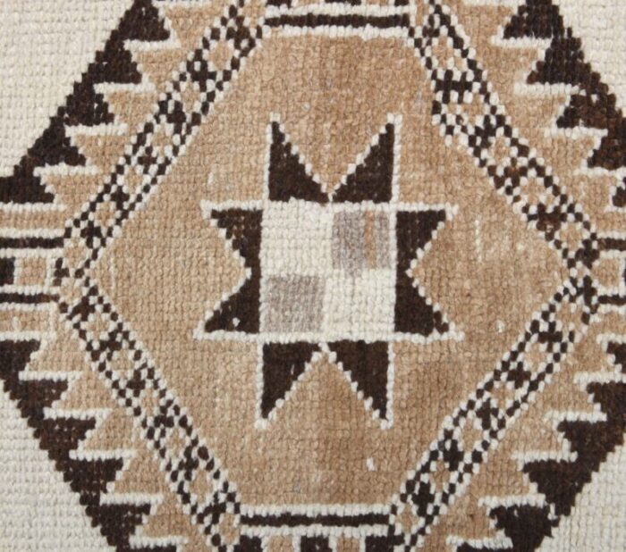 vintage turkish white wool runner rug 7