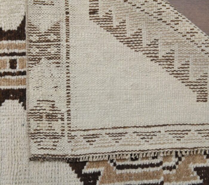 vintage turkish white wool runner rug 8