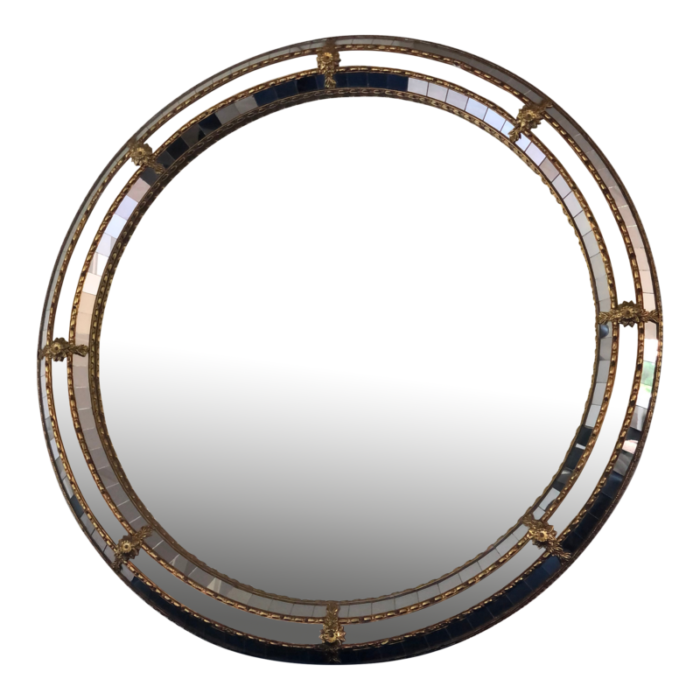 vintage venetian cirkel mirror hollywood regency in gold spain 1990s 4921