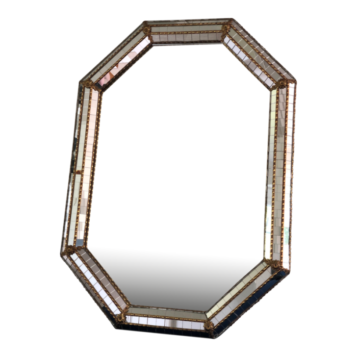 vintage venetian octagonal mirror hollywood regency in gold spain 1990s 8784