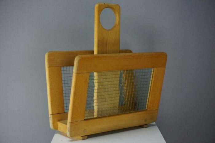 vintage wood and glass magazine rack 0581