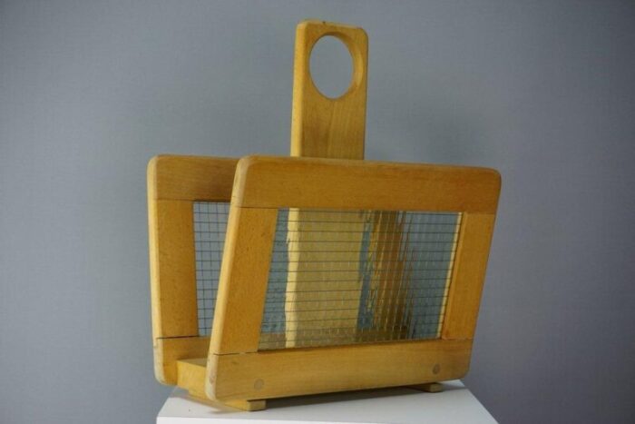 vintage wood and glass magazine rack 4393