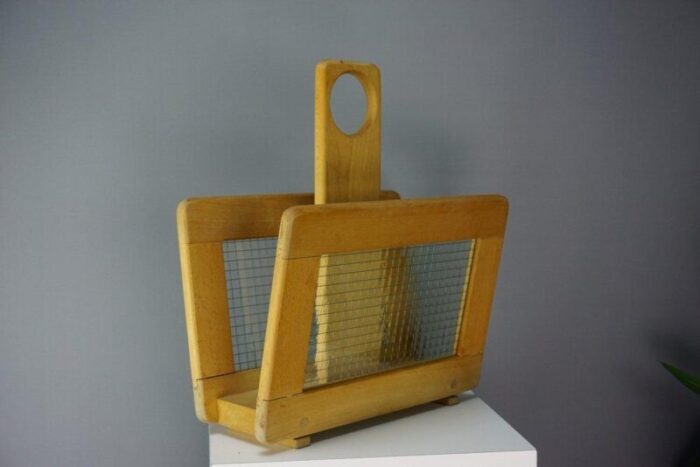 vintage wood and glass magazine rack 7372