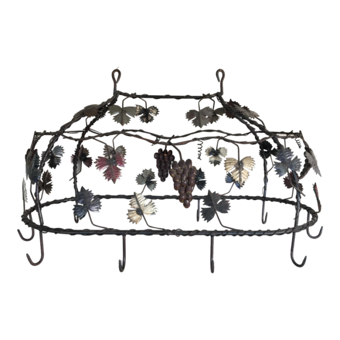 vintage wrought iron pot and pan hanging rack 1965