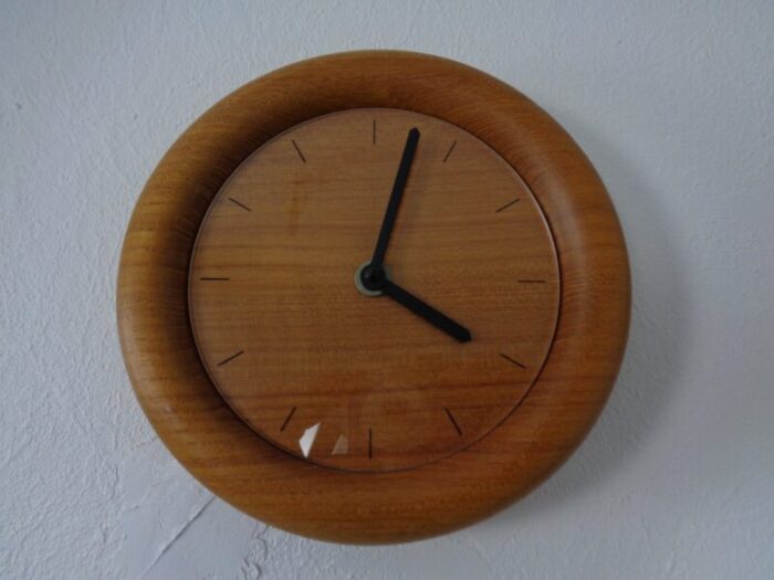 wall clocks in solid teak from boeckenhauer set of 2 1970s 2