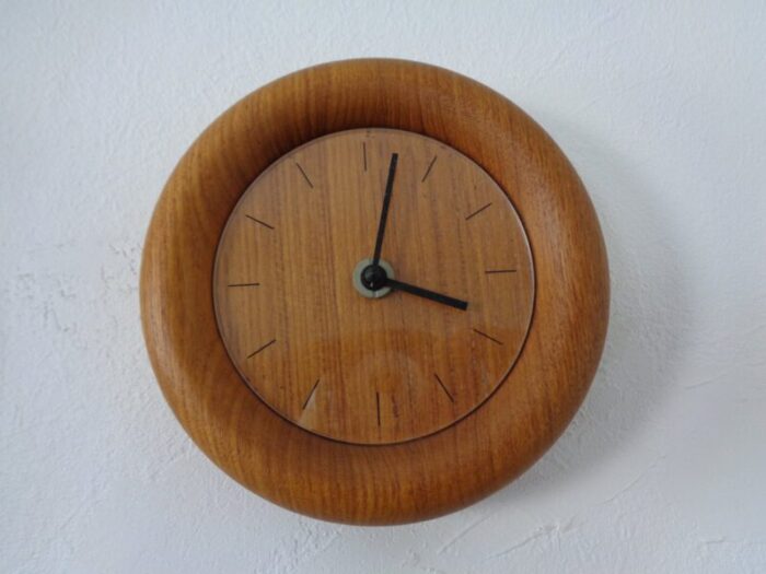 wall clocks in solid teak from boeckenhauer set of 2 1970s 3