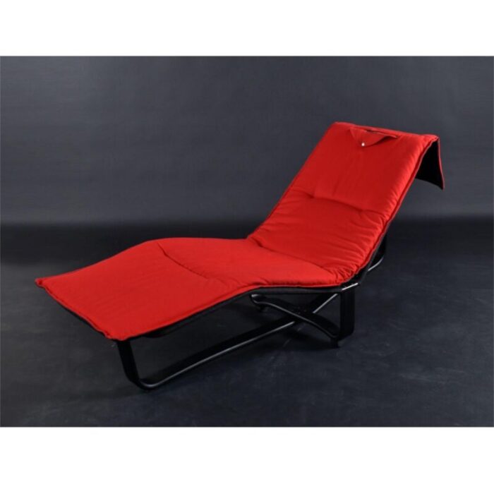 westnofa scandinavian modern black leather and red wool reversible chaise lounge 0866