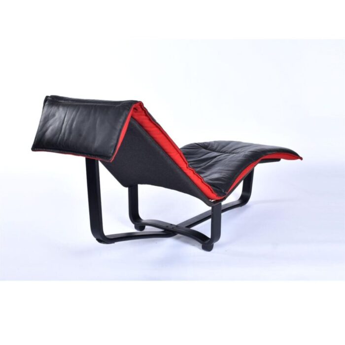 westnofa scandinavian modern black leather and red wool reversible chaise lounge 4177