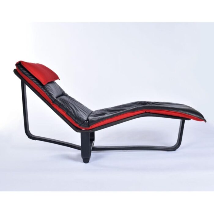 westnofa scandinavian modern black leather and red wool reversible chaise lounge 5544