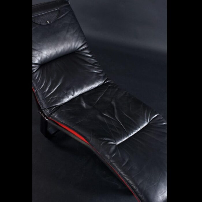 westnofa scandinavian modern black leather and red wool reversible chaise lounge 6038