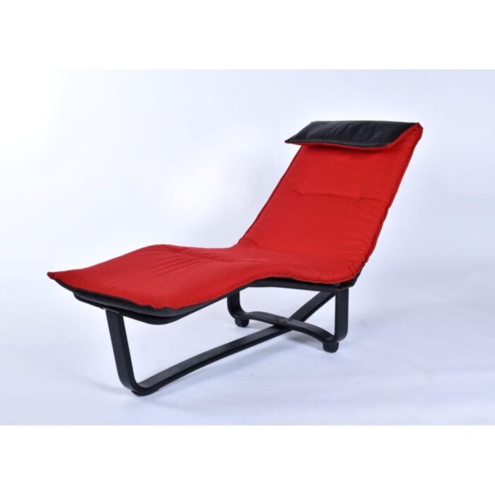 westnofa scandinavian modern black leather and red wool reversible chaise lounge 8190