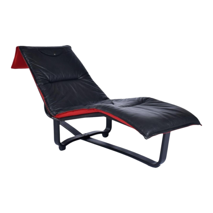 westnofa scandinavian modern black leather and red wool reversible chaise lounge 8777