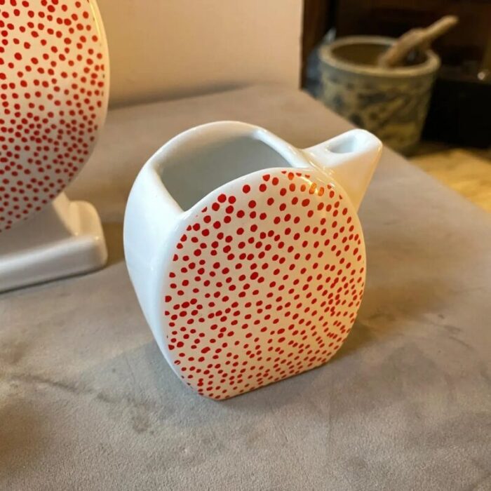 white and red ceramic tea set from mas 1980s set of 3 4