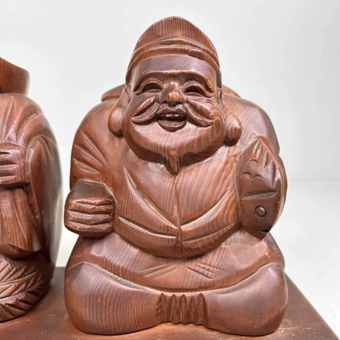 wooden deity statue of ebisu and daikoku japan 1950s 6911