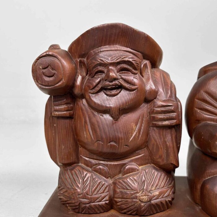 wooden deity statue of ebisu and daikoku japan 1950s 8658