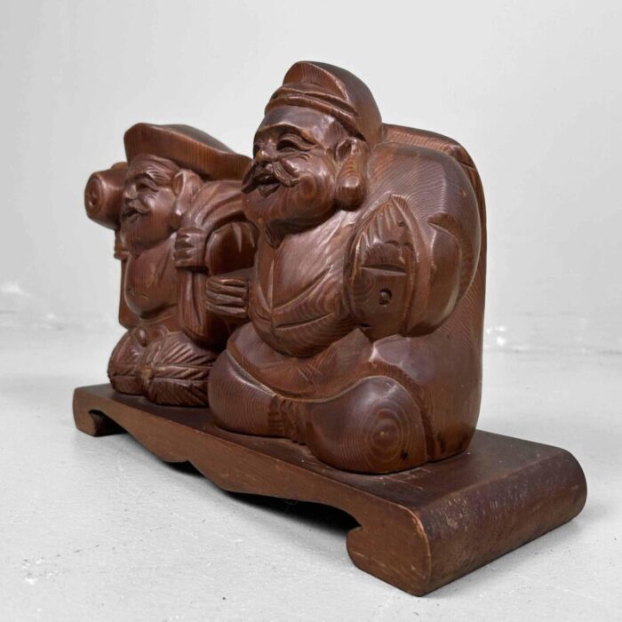 wooden deity statue of ebisu and daikoku japan 1950s 8680