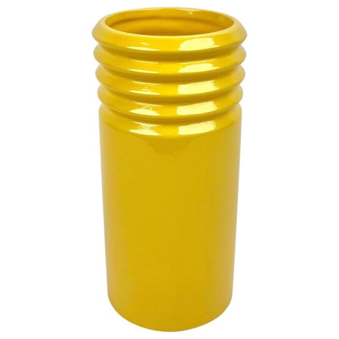 yellow ceramic cylindric vase from il picchio italy 1960s 1