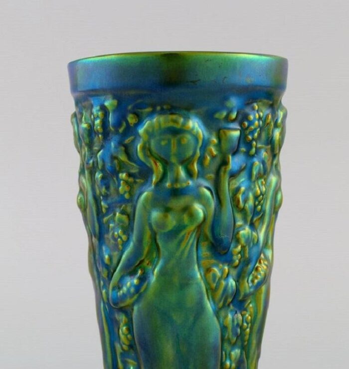 zsolnay vase in glazed ceramics with women picking grapes mid 20th century 3 scaled